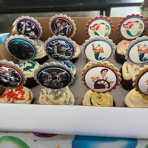 12pc cartoon theme of your choice Cupcake Toppers. Birthday party cartoon cupcake toppers. Popular birthday theme cupcake toppers.