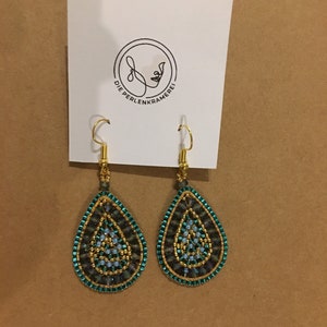 Model: Bella Blue - Boho earrings, homemade, handmade, pearl earrings, Miyuki glass beads hanging earrings boho style