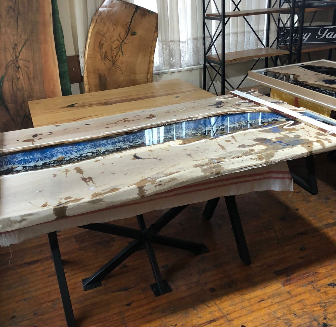 Luxury Epoxy Resin Walnut Dining Table Walnut Epoxy Table Etsy UK