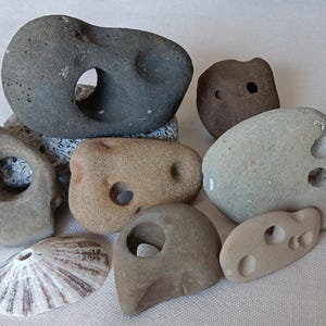 Hag Stones, Large and small, Holey Stones, Odin, Witch Stones, Set of 7 Almost 2 lbs.