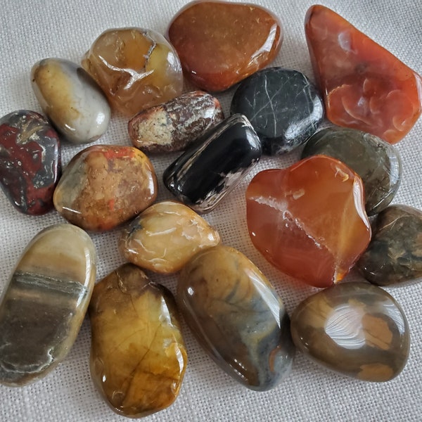 Polished Oregon Agates, Jasper, petrified wood, and beach rocks. Ready for jewelry and wire wrapping. Dazzling and colorful.