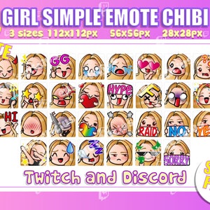 30 Emote Chibi Girl Lange blonde Haare Twitch