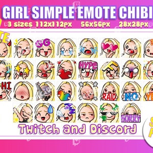 30 Emote Chibi Girl Langes hellblondes Haar Twitch