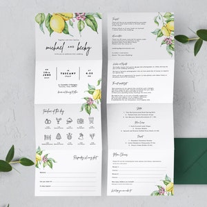 Invitaciones de boda plegadas de acordeón de limón, papelería de boda de acordeón italiano de lujo, RSVP Set Tear Away / CITRUS