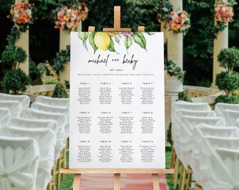 Lemon Table Plan Sign, Italian Mediterranean Wedding Seating Arrangement, Premium Printed Mounted Poster | CITRUS