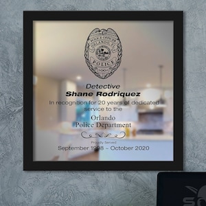 Custom Police Appreciation Plaque. Elegant Law Enforcement Gift for Police Graduate or Police Advancement