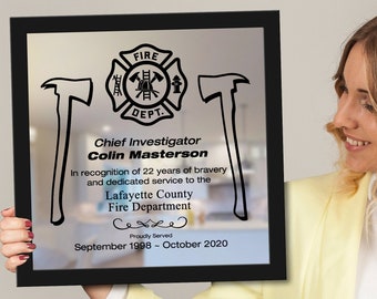 Personalized Firefighter Plaque: Laser Engraved Mirror, Retirement Gift