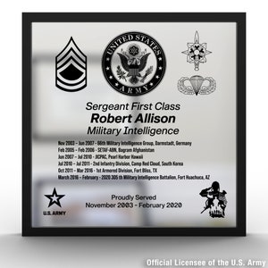 Custom Army Service Record Plaque - A Military Retirement Gift or PCS Gift or Appreciation Award for Army.