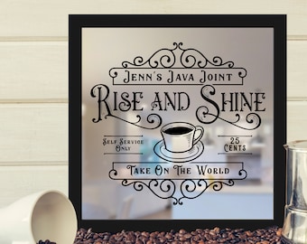 Personalized Coffee Bar Mirror Sign: Vintage Kitchen Decor