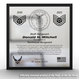 USAF Promotion Plaque: Custom Laser Engraved Air Force Appreciation Gift