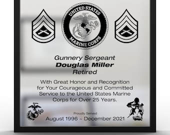 Personalized USMC Appreciation Retirement Plaque - A Custom Plaque for Marines or Dedication Plaque for Going Away or PCS Gift