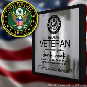 U.S. Army "Blank Check" Appreciation Plaque | Military Plaque for Retirement | Army Gift | Military Gift