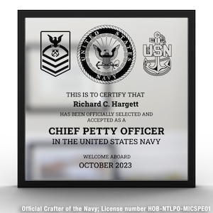 Navy Chief Appreciation Plaque: Military Award & Retirement Gift for Chief Petty Officer Promotion and CPO Gift.