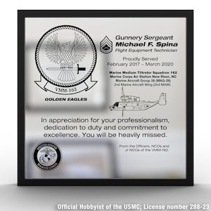 USMC PCS Plaque. Laser Engraved Personalized USMC Military Plaque on Mirror!