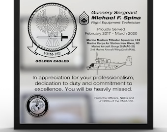 USMC PCS Plaque. Laser Engraved Personalized USMC Military Plaque on Mirror!