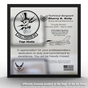 Air Force PCS Plaque. Custom Air Force Award Plaque & Military Gift for Going Away, Retirement for Officers or Enlisted