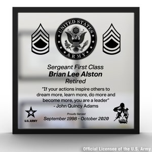 Army Appreciation Custom Plaque. A Military Retirement Gift or PCS Gift or Appreciation Award for Army.