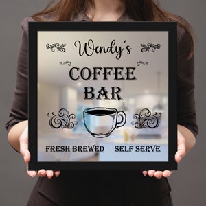 Personalized Coffee Bar Mirror Sign: Custom Kitchen Decor
