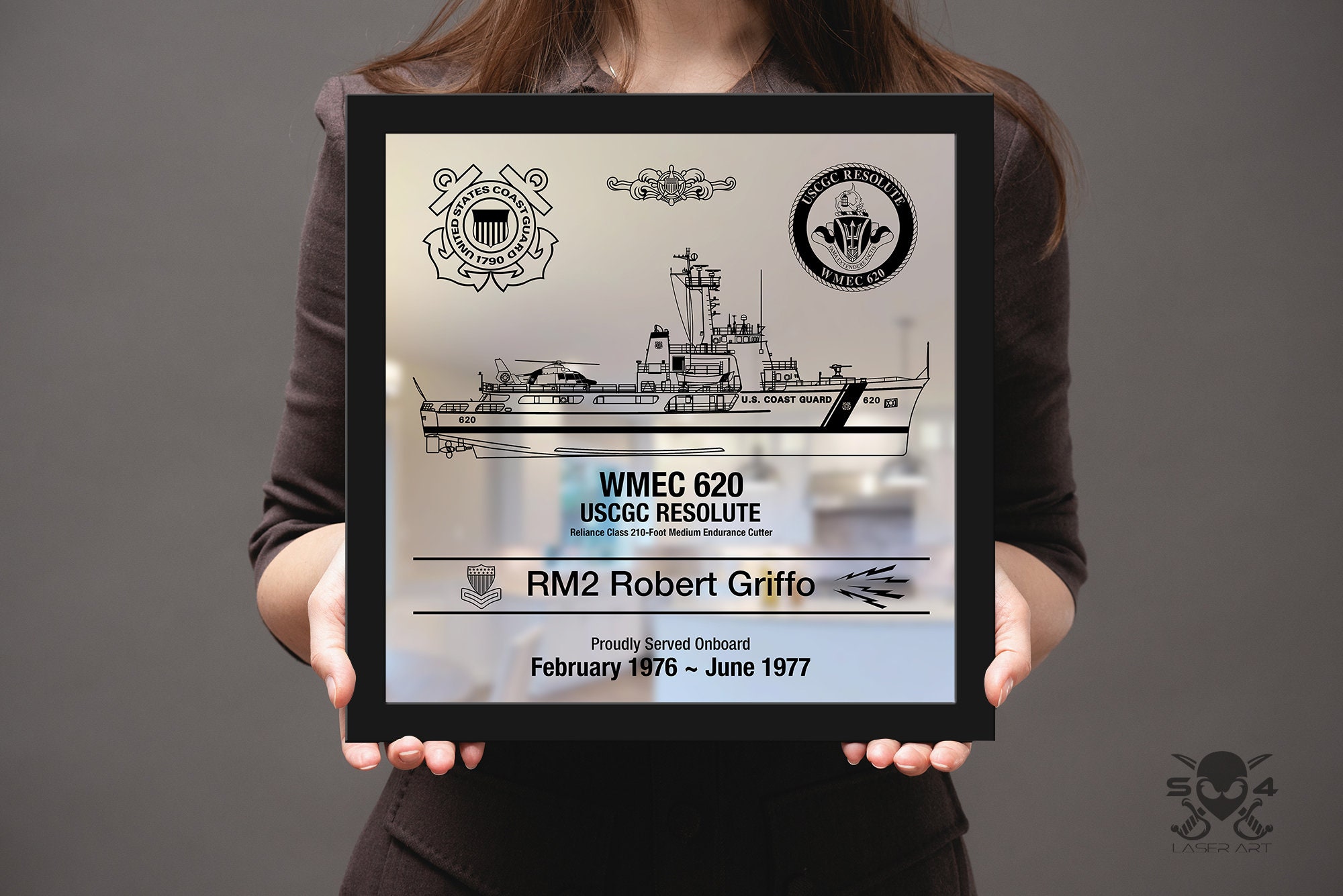 Personalized US Coast Guard Cutter Plaque: Laser Engraved Mirror