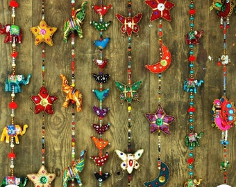 Handmade Beaded Indian Wall Hanging: Boho Door Garland