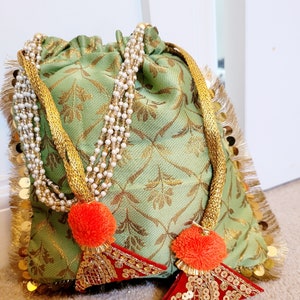 Brocade Potli Bags: Indian Wedding Favor, Mehndi Gift (Set of 2)