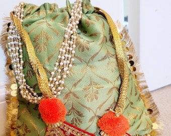 Bolsas Potli de brocado: recuerdo de boda indio, regalo de mehndi (juego de 2)