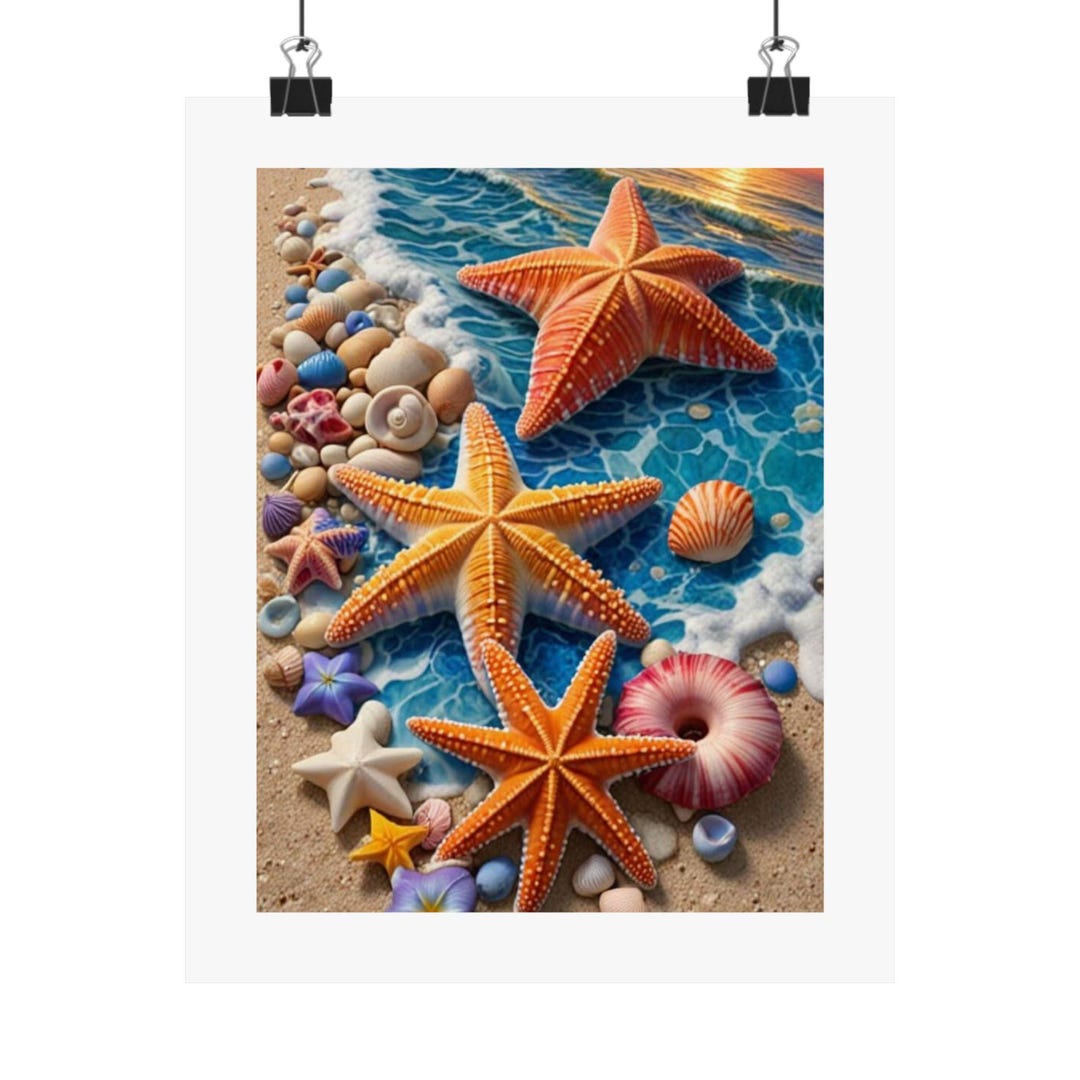 Starfish Beach Illustration Matte Poster | Coastal Wall Art - Etsy