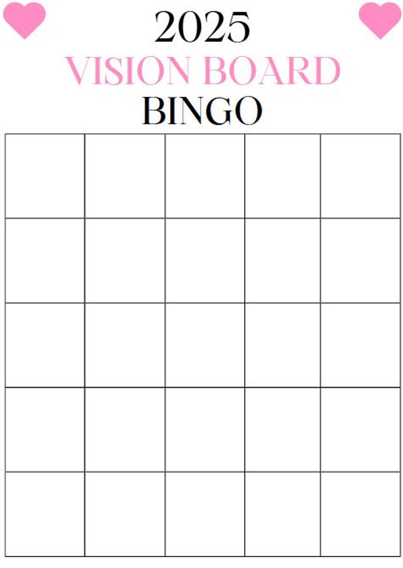 Printable 2025 Vision Board Bingo Card Editable in Canva Fun Goal