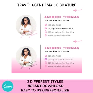 3 Pink/White Travel Agent Email Signature Template| Travel Agent| Custom Travel Agent Email Signature Design - Personalized and Professional