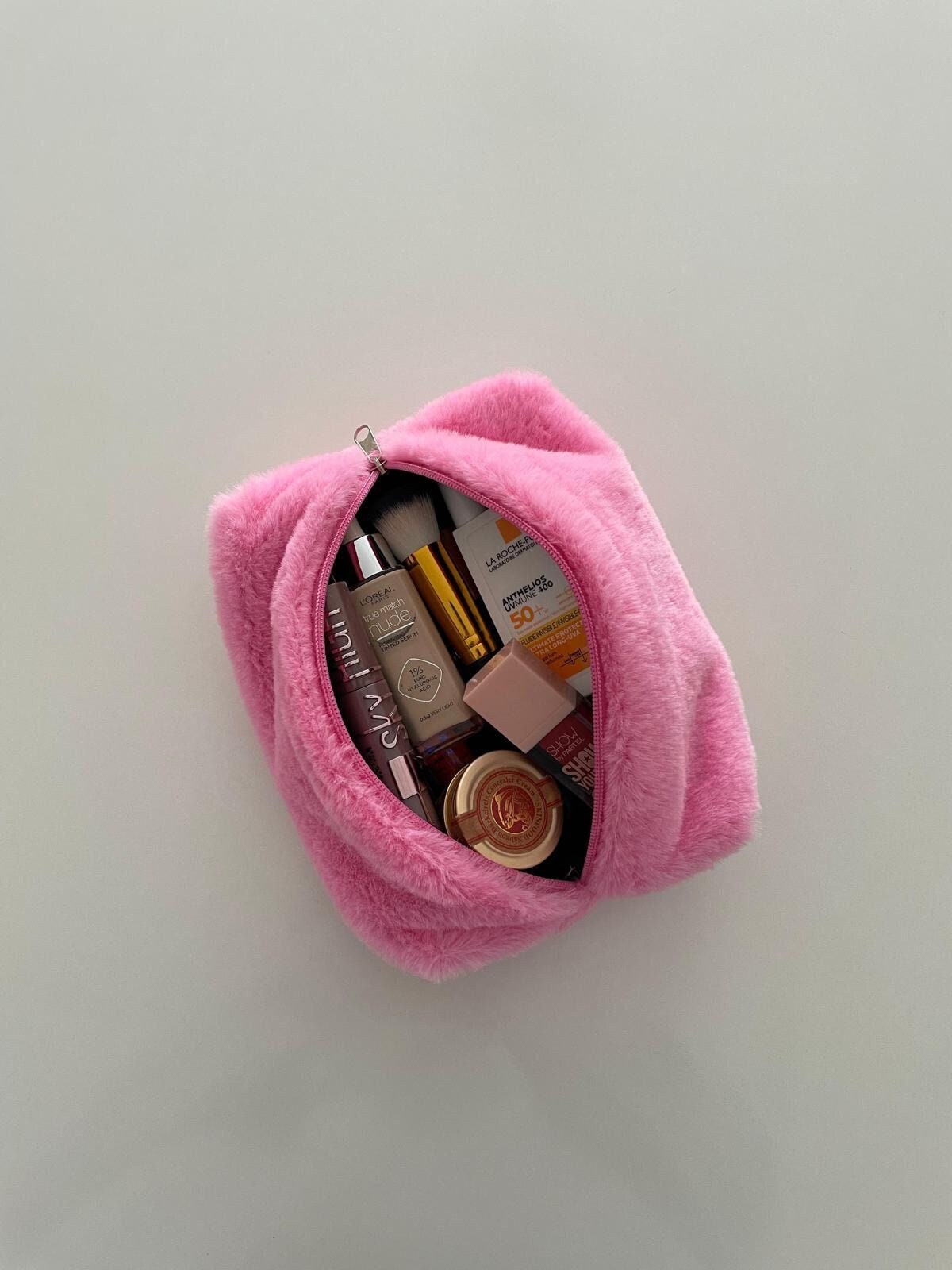Square Quilted Puffy Plush Cosmetic Multifunction Makeup Bag