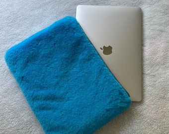 Blue Fluffy Laptop Sleeve,Plush Macbook Case,Flat Pouch,Notebook Cover,Device Protection Case,Book Bag,IPad Case,Tablet Sleeve,10/14/17 inch