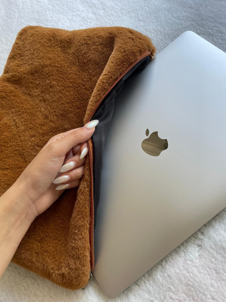 Light Brown Fluffy Laptop Sleeve,plush MacBook Case,flat Pouch,notebook ...
