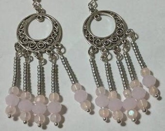 Passionate Pink Chinese crystal with Czech crystal with silver accent dangle, drop, minimalist drop earrings with hooks