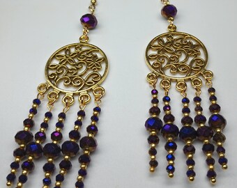 Passionate Purple Czech and Chinese Crystal Chandelier earrings