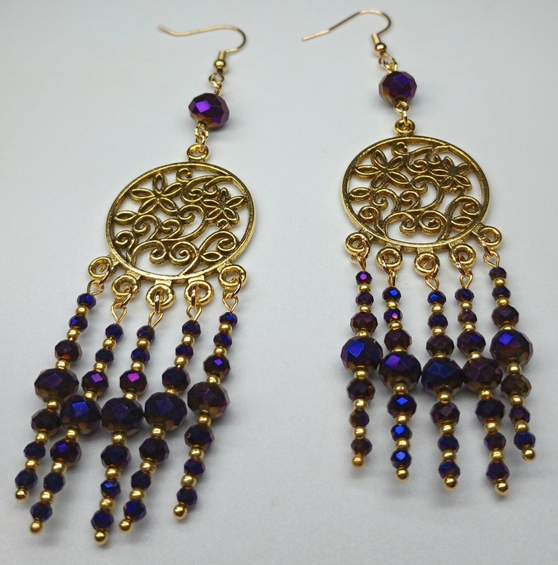 Passionate Purple Czech and Chinese Crystal Chandelier earrings image 1