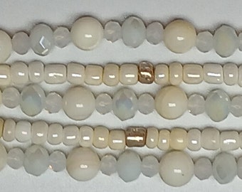 Apple Watch Band 5 strand  White Agate with Chinese and Czech Crystals and Gold accents,