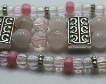 F/S beaded Apple Watch Band Pink Rose Quartz with Czech Crystals banded apple watch band