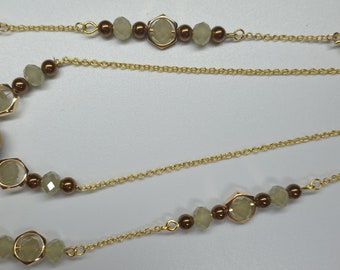 women's Full Set of Crystal Jewelry includes a Floating Caged olive green Chinese Crystal with gold Hematite accents,