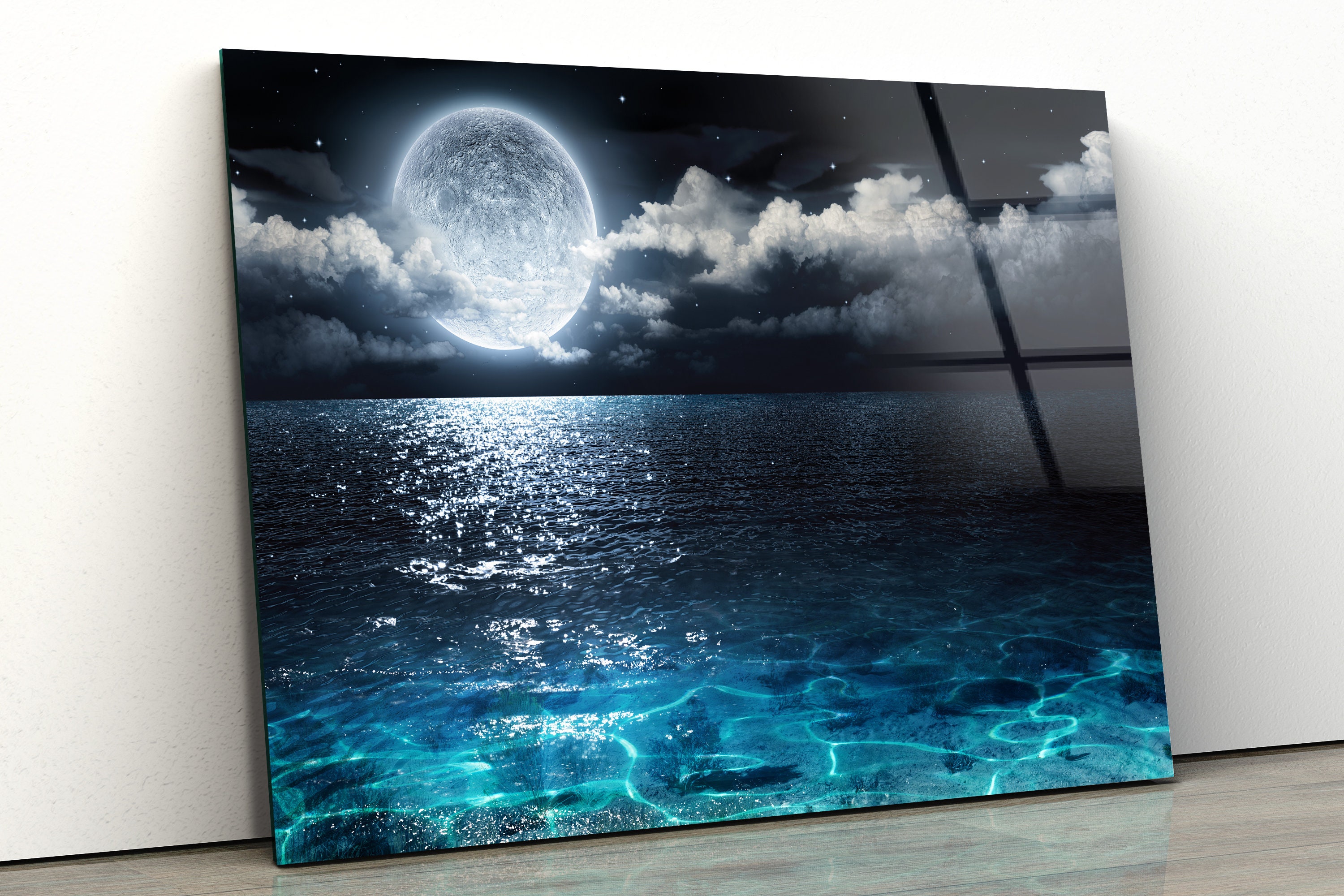 Moon And Sea Art Etsy