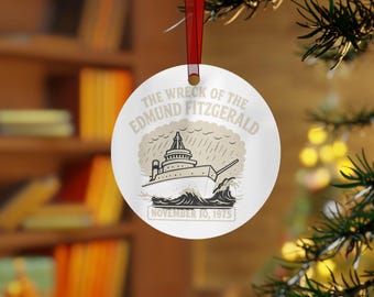 Adorno de metal conmemorativo del naufragio del Edmund Fitzgerald / Adorno de campana conmemorativo del naufragio