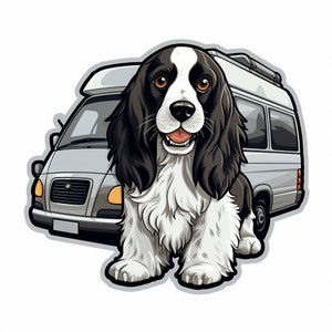 WanderWoof Cartoon Dog & Campervan Vinyl Sticker - Cocker Spaniel