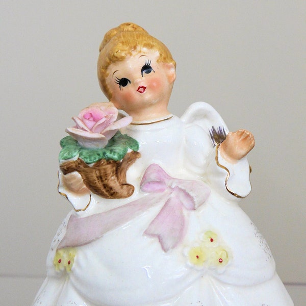 Vintage 50s Music Box,Price Import Turning Music Box Figurine of Angel Girl/Bride with Gold Trim, Japan, 6" | Gift for Baby Shower, Birthday