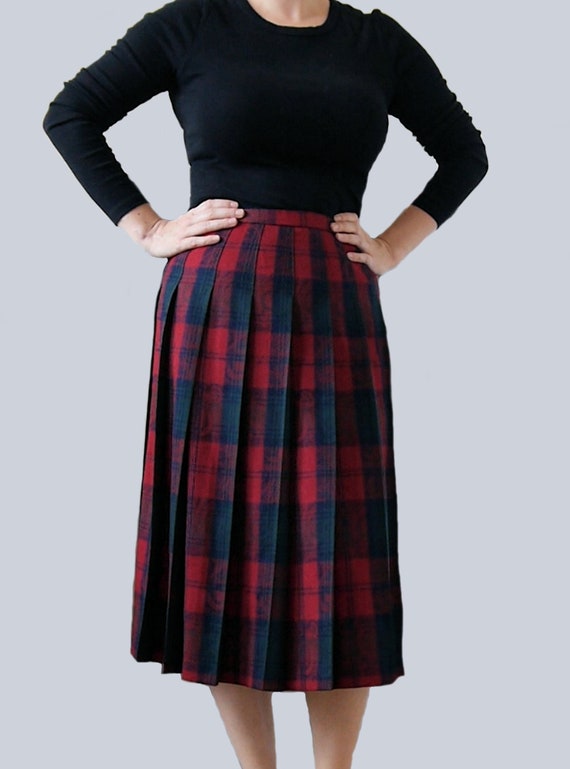 Vintage 90s Pendleton Pleated Plaid A-Line Midi S… - image 1