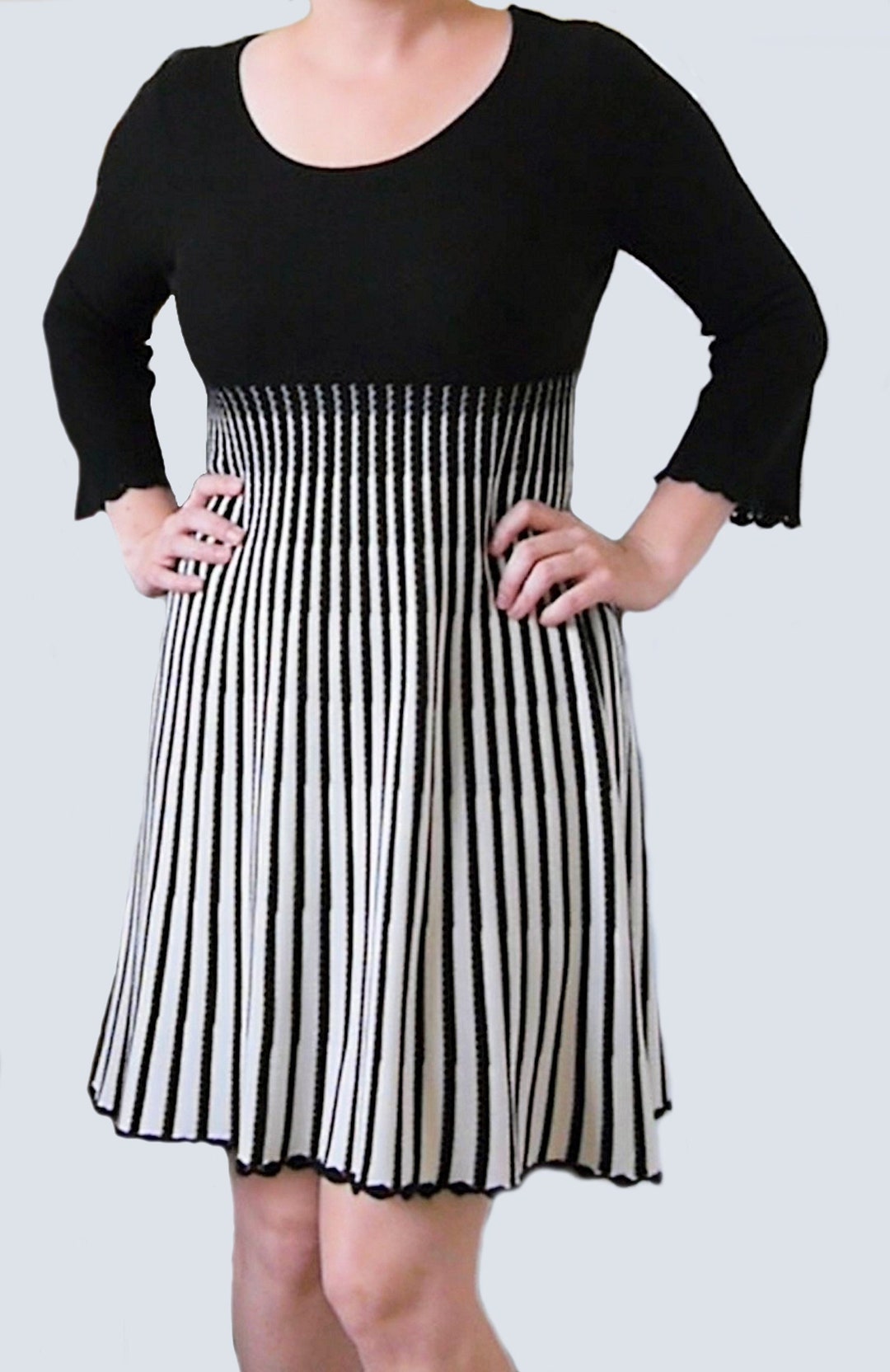 Calvin Klein Black White Striped Knit Dress, Retro 60s Bell Sleeves, Size Medium - Etsy Calvin Klein Black White Striped Knit Dress, Retro 60s Bell Sleeves, Size Medium - Etsy