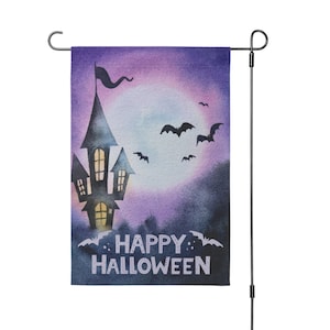 Happy Halloween Garden Flag, Haunted House Halloween Decor, Spooky Yard Sign, Bats and Moon Flag, Halloween Outdoor Decoration