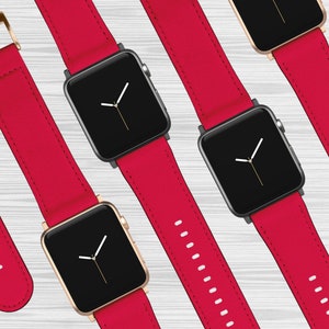 Apple Watch Band Red Vegan Leather 38mm 40mm 41mm 44mm 45mm 42mm Women, Leather Delicate Fancy Designer Band for iWatch-Great Gift Idea