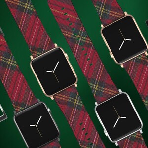 Apple Watch Christmas Plaid Band 38mm 40mm 41mm 44mm 45mm 42mm Women, Leather Tartan Plaid Fancy Designer Straps for iWatch, Teacher Gift