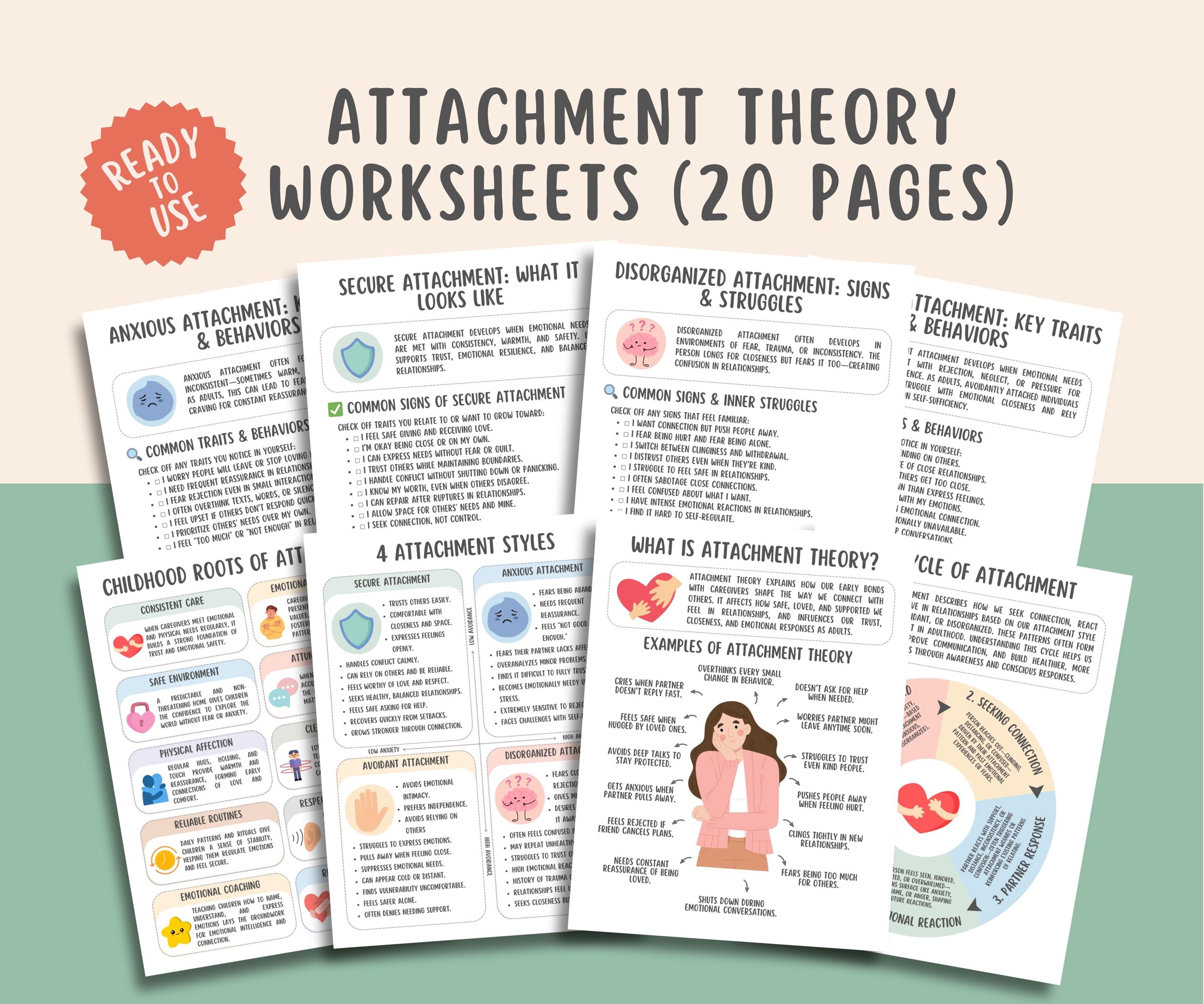 Attachment Theory Worksheets, Attachment Styles Guide, Therapy Handouts ...