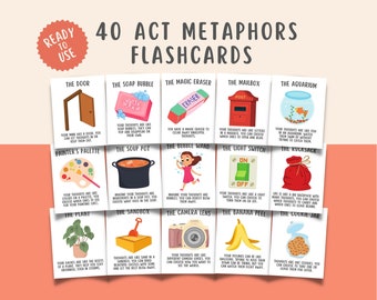 40 Acceptatie Commitment Therapie Metafoorkaarten, ACT-flashcards, ACT psychologische flexibiliteit, cognitieve herstructurering, rusthoek
