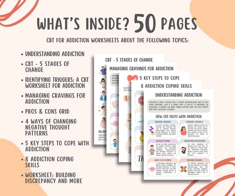 CBT for Addiction Worksheets, Sobriety Planner, Relapse Prevention Plan, Addiction Recovery for Adults, Substance Use Counselor, Trauma DBT